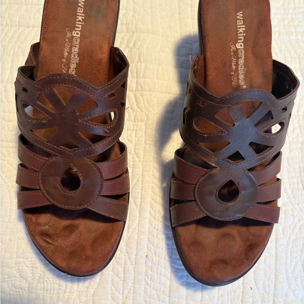 Walking Cradles Brown Sandals with Intricate Cut-Out Design